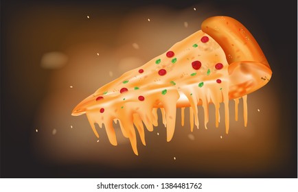 3d realistic of slice pizza with melted cheese
