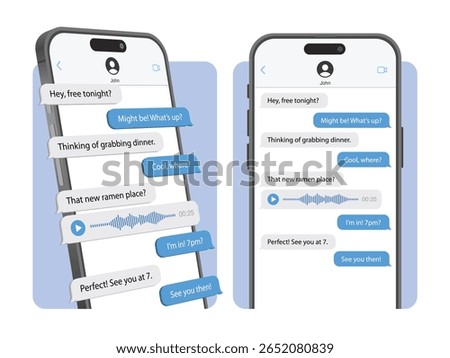 3D Realistic Smartphone Messenger on Screen – Mobile Chat App Template with Voice Message and Conversation Bubbles – Vector Illustration for Communication, Banner, Leaflet or Promotion Design