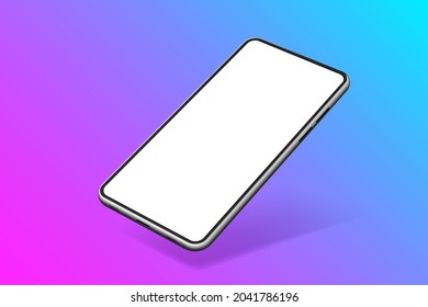 3D Realistic smartphone mockup blank display. UI UX presentation template. Cellphone frame, rotated position