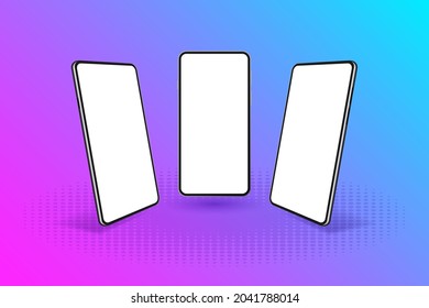 3D Realistic smartphone mockup blank display. Cellphone frames different angle view. UI UX presentation template.