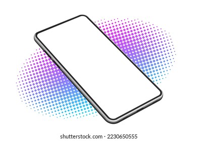 3D Realistic smartphone mockup blank display. UI UX presentation template. Cellphone frame, rotated position
