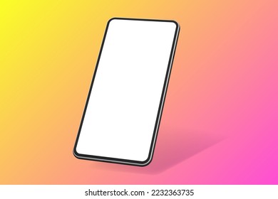 3D Realistic smartphone mockup blank display. UI UX presentation template. Cellphone frame, rotated position