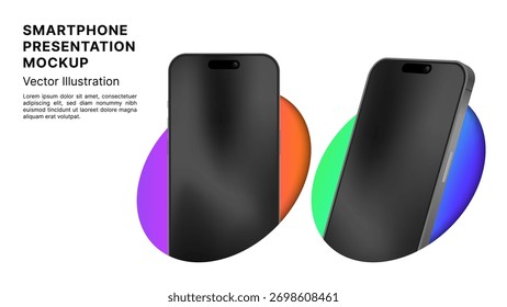 3D Realistic Smartphone Mockup with Front and Side View – Mobile Phone in Color Circle Background for Banner, Cover, and Leaflet Design