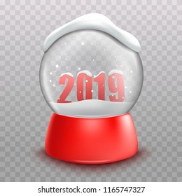 3d realistic snow ball. with text 2019. decoration for new year.vector illustration