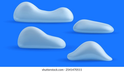 3d realistic snow piles different form isolated on blue background. Set cartoon elements. Vector illustration.