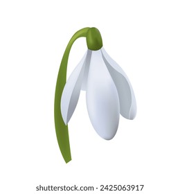 3d Realistic Snowdrop Flower. Trendy Vector Illustration.