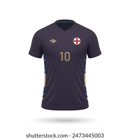 3d realistic soccer away jersey England national team, shirt template for football kit 2024