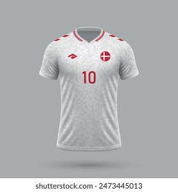 3d realistic soccer away jersey Denmark national team, shirt template for football kit 2024