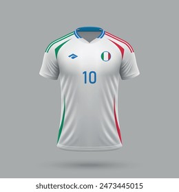 3d realista camiseta de fútbol fuera de la selección de Italia, Plantilla de la camiseta para el equipo de fútbol 2024