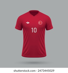 3d realistic soccer away jersey Turkey national team, shirt template for football kit 2024