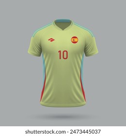 3d realistic soccer away jersey Spain national team, shirt template for football kit 2024