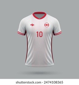 Camiseta de fútbol 3d realista de la selección de Canadá, Plantilla de la camisa para el kit de fútbol 2024