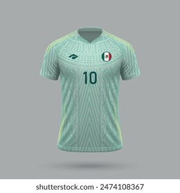 Camiseta de fútbol 3d realista de la selección de México, Plantilla de camiseta para el kit de fútbol 2024