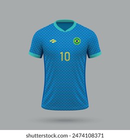 3D Realistic Soccer Away Trikot Brasilien Nationalmannschaft, Shirt Vorlage für Fußball Kit 2024