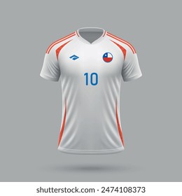 3d realistic soccer away jersey Chile national team, shirt template for football kit 2024