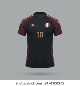 3d realistic soccer away jersey Peru national team, shirt template for football kit 2024