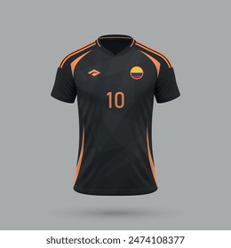 3d realistic soccer away jersey Colombia national team, shirt template for football kit 2024