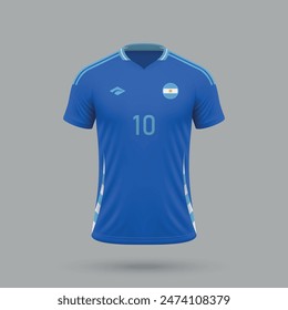 3d realistic soccer away jersey Argentina national team, shirt template for football kit 2024