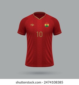 3d realistic soccer away jersey Bolivia national team, shirt template for football kit 2024