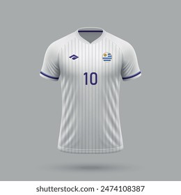 3d realistic soccer away jersey Uruguay national team, shirt template for football kit 2024