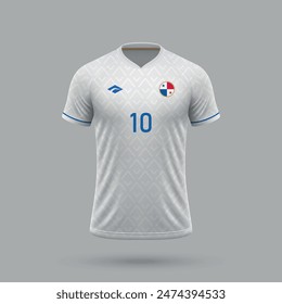 3D realistische Fußball Auswärtstrikot Panama Nationalmannschaft, Shirt Vorlage für Fußball Kit 2024