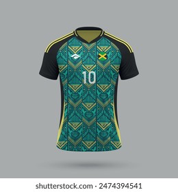 3d realistic soccer away jersey Jamaica national team, shirt template for football kit 2024