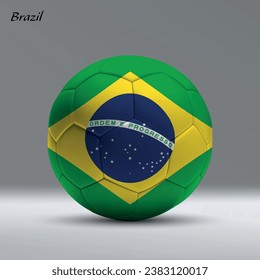 3d realistic soccer ball iwith flag of Brazil on studio background, Football banner template
