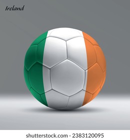 3d realistic soccer ball iwith flag of Ireland on studio background, Football banner template