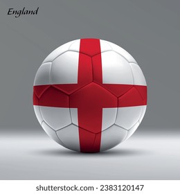 3D-realistischer Fußballball mit Flagge von England auf Studiohintergrund, Vorlage für Fußballbanner