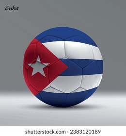 3d realistic soccer ball iwith flag of Cuba on studio background, Football banner template