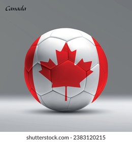 3d realistic soccer ball iwith flag of Canada on studio background, Football banner template