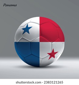 3.ª pelota de fútbol realista con bandera de Panamá en el fondo del estudio, plantilla de banner de fútbol