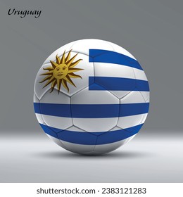 3d realistic soccer ball iwith flag of Uruguay on studio background, Football banner template