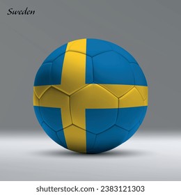 3d realistic soccer ball iwith flag of Sweden on studio background, Football banner template