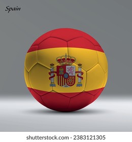 3.ª pelota de fútbol realista con bandera de España en el fondo de estudio, plantilla de banner de fútbol