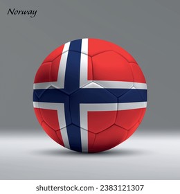 3d pelota de fútbol realista con bandera de Noruega en el fondo del estudio, plantilla de banner de fútbol