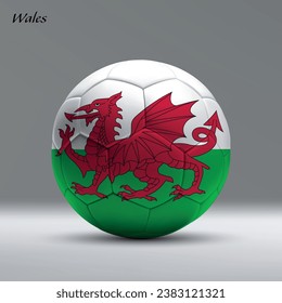 3d realistic soccer ball iwith flag of Wales on studio background, Football banner template