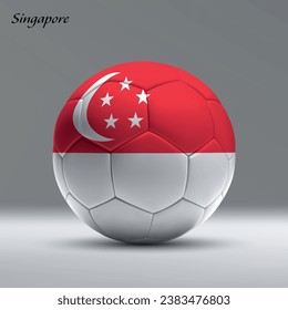 3d realistic soccer ball iwith flag of Singapore on studio background, Football banner template