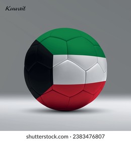 3d pelota de fútbol realista con bandera de Kuwait en el fondo del estudio, plantilla de banner de fútbol