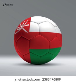 3d realistic soccer ball iwith flag of Oman on studio background, Football banner template