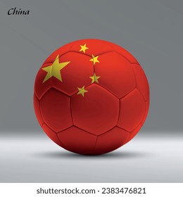 3d realistic soccer ball iwith flag of China on studio background, Football banner template