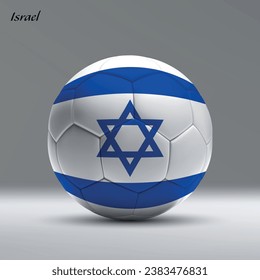 3d realistic soccer ball iwith flag of Israel on studio background, Football banner template