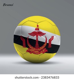 3d realistic soccer ball iwith flag of Brunei on studio background, Football banner template