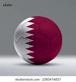 3d realistic soccer ball iwith flag of Qatar on studio background, Football banner template