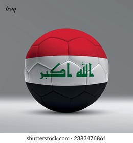 3d realistic soccer ball iwith flag of Iraq on studio background, Football banner template