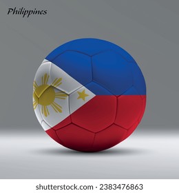 3d realistic soccer ball iwith flag of Philippines on studio background, Football banner template