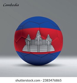 3d realistic soccer ball iwith flag of Cambodia on studio background, Football banner template