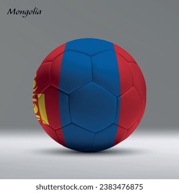 3d realistic soccer ball iwith flag of Mongolia on studio background, Football banner template