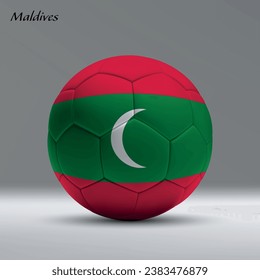 3d realistic soccer ball iwith flag of Maldives on studio background, Football banner template