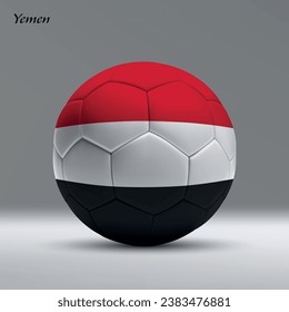 3d realistic soccer ball iwith flag of Yemen on studio background, Football banner template